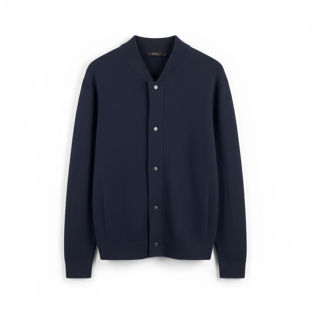 Theory Men’s Dark Blue Wool Button-Front Cardigan Size M | Minimalist Layering
